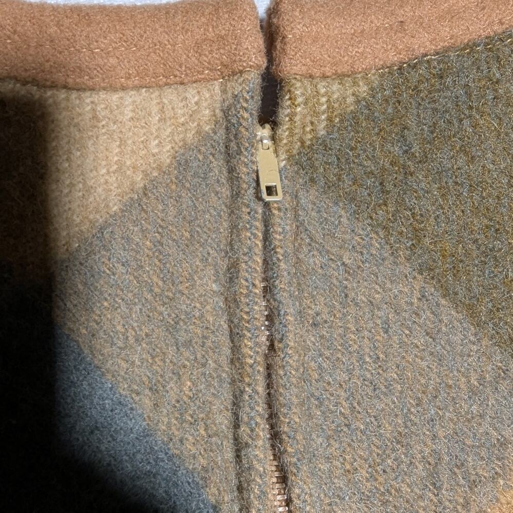 Vtg 1950s Petti Brown Tan Blue Plaid Wool Felt Back Zip Short Sleeve Top Sz S - Picture 3 of 4
